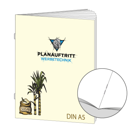 Broschüre aus Zuckerrohrpapier | DIN A5 20-Seiter | bedruckt