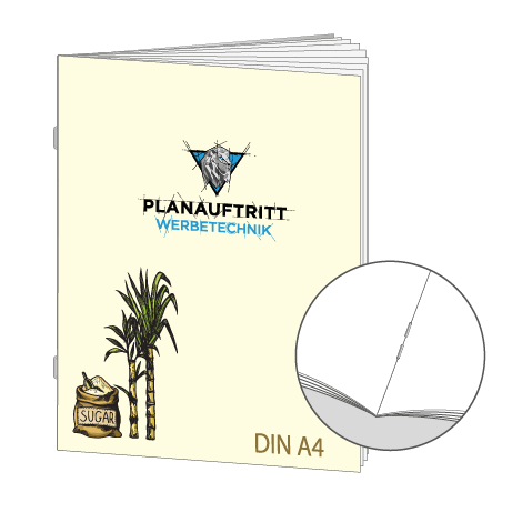 Broschüre aus Zuckerrohrpapier | DIN A4 28-Seiter | bedruckt