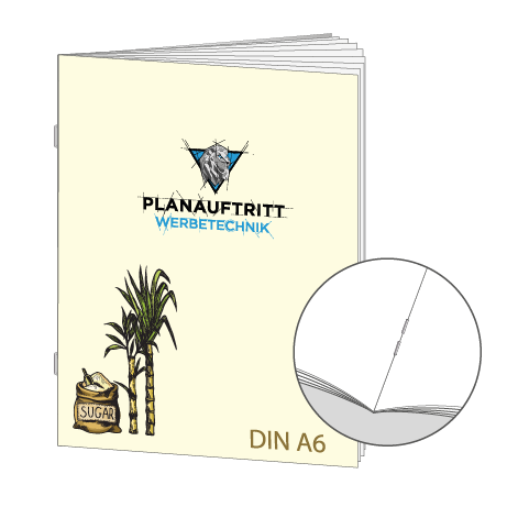 Broschüre aus Zuckerrohrpapier | DIN A6 28-Seiter | bedruckt
