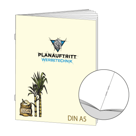 Broschüre aus Zuckerrohrpapier | DIN A5 16-Seiter | bedruckt